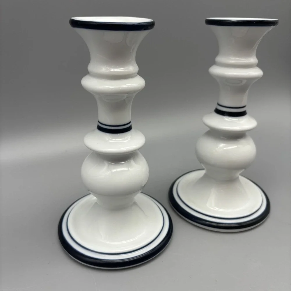 Dansk Bistro Candle Holder Christianshavn Blue White‎ Portugal Candlesticks Pair